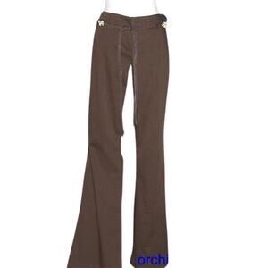 Cache Dark Brown Lot 2 Leather Bead Belt + Pant New Flair Cotton Blend NWT $118